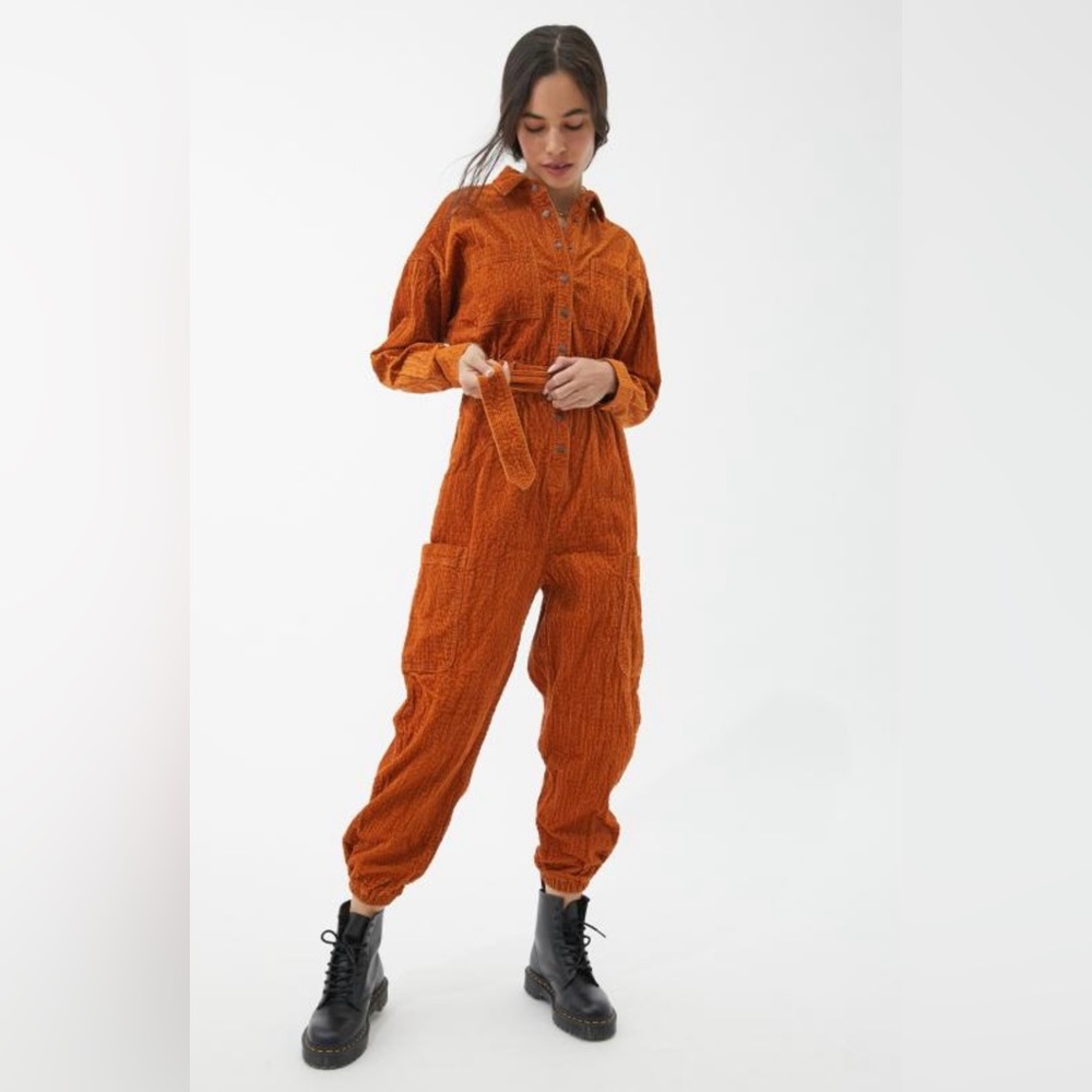Urban Outfitters Adam Corduroy Coverall Jumpsuit-Burnt Orange-Size Small